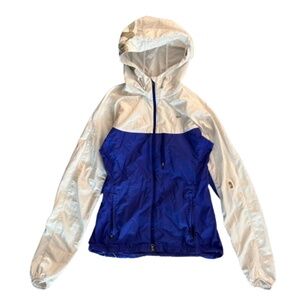 NIKE Adult Windbreaker Jacket Women's White and Blue Hooded Hoodie Zip Up
